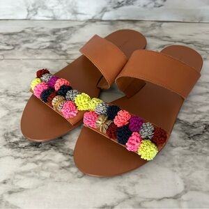 Loeffler Randall | women’s size 7.5 leather pom-pom slide sandal